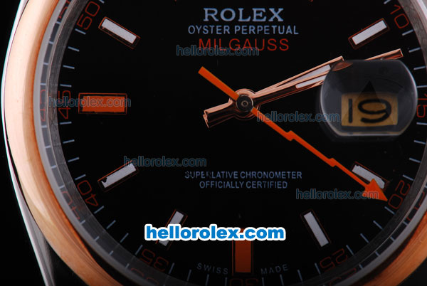 Rolex Milgauss Oyster Perpetual Automatic Movement Black Dial with RG Bezel and Two Tone Strap - Click Image to Close